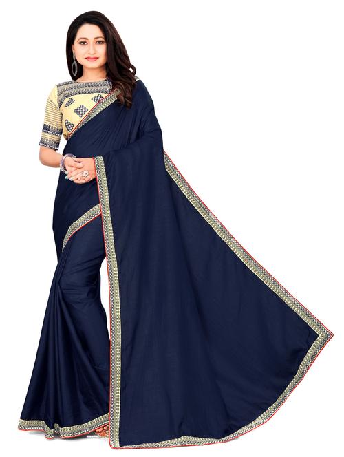 women's bordered blue colored saree with blouse - 19539857 - Standard Image - 0