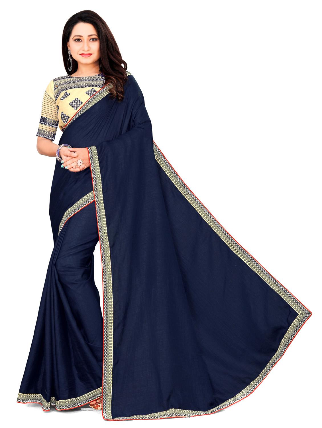 women's bordered blue colored saree with blouse - 19539857 - Zoom Image - 0