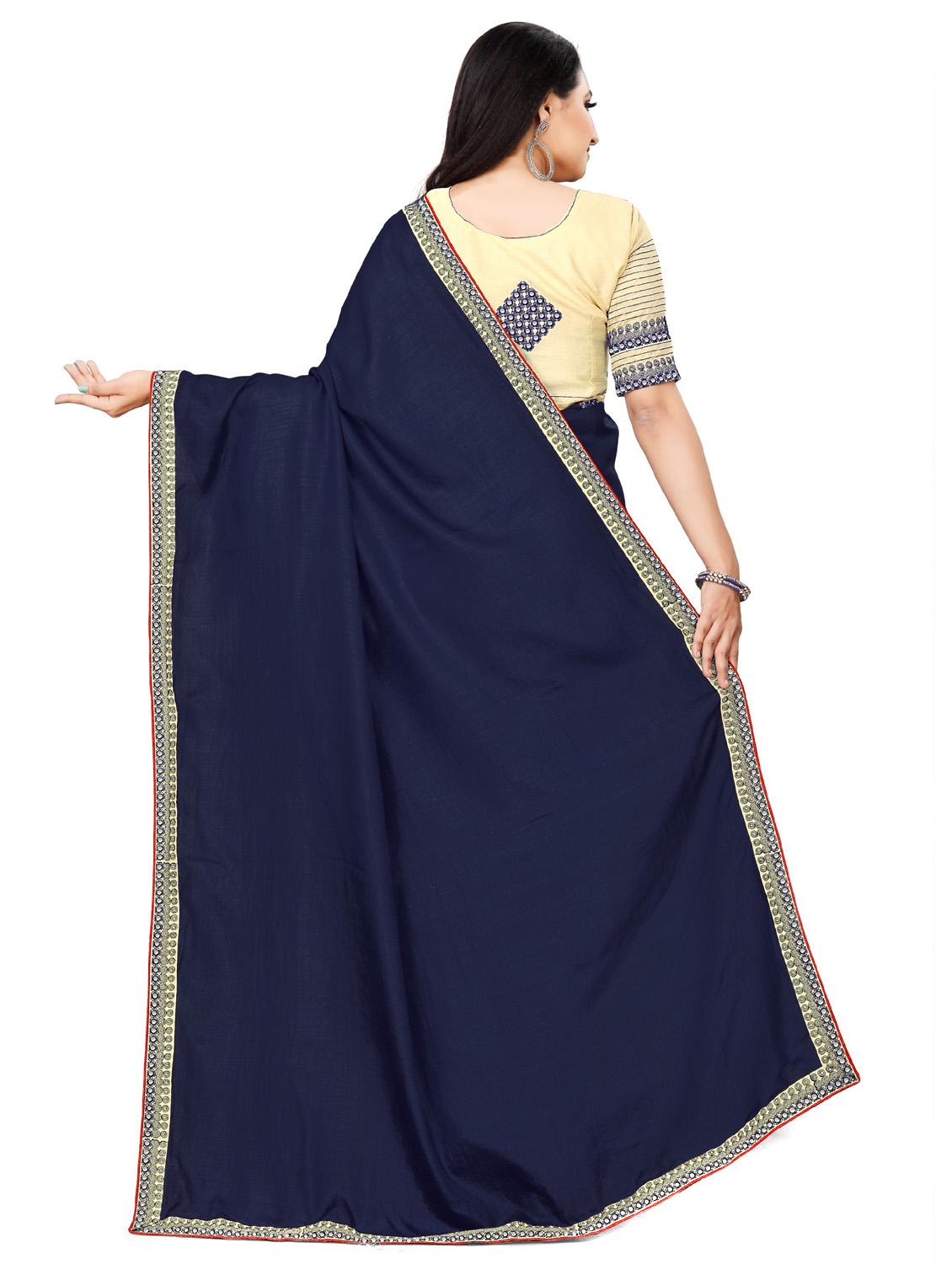 women's bordered blue colored saree with blouse - 19539857 -  Standard Image - 1