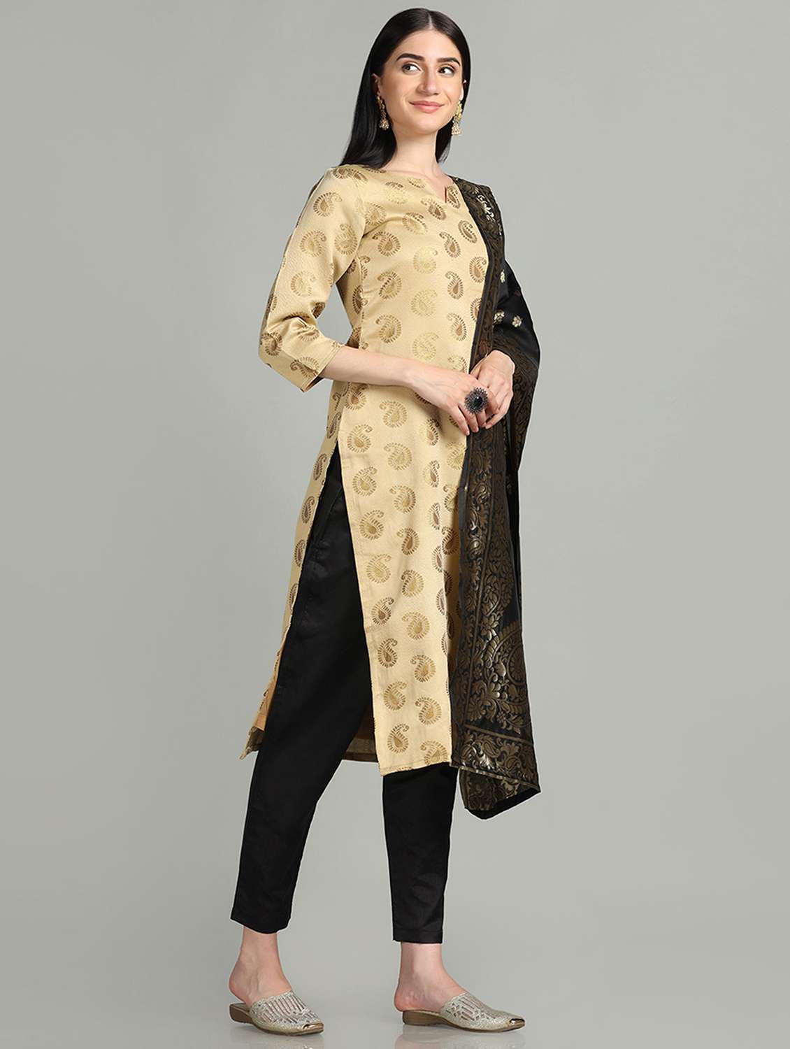 notch neck suit set with dupatta - 19554841 -  Standard Image - 1