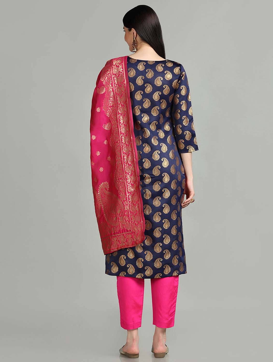 notch neck kurta pant set with dupatta - 19554843 -  Standard Image - 4