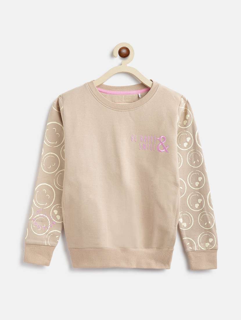 front print round neck sweatshirt
