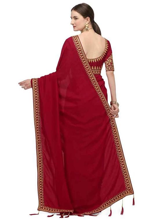 maroon embroidered saree with blouse - 19554972 -  Standard Image - 1