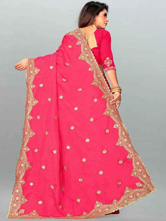 pink self design embroidered saree with blouse - 19554983 - Standard Image - 1