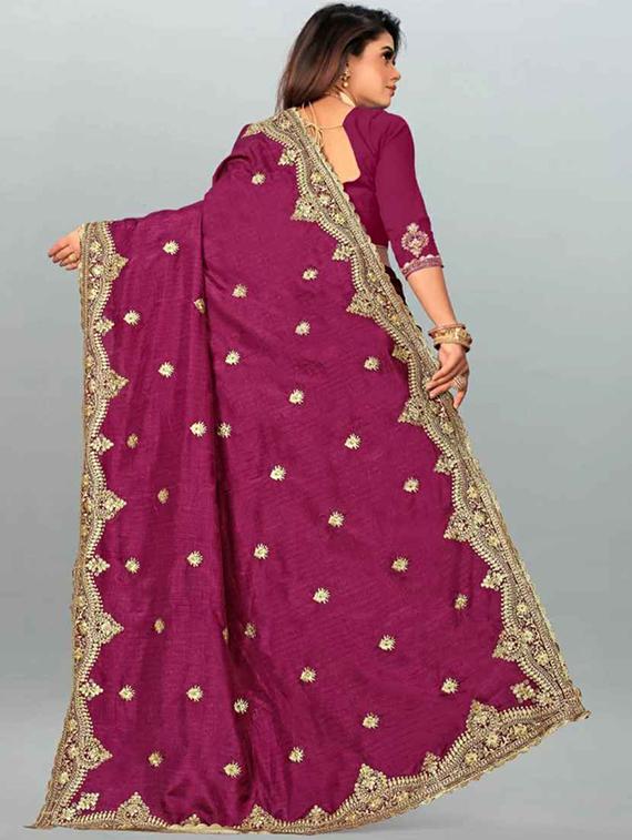 purple self design embroidered saree with blouse - 19554984 - Standard Image - 1