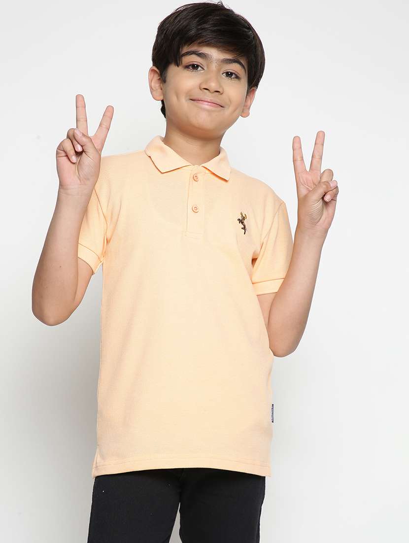 orange embroidered detailed polo t-shirt