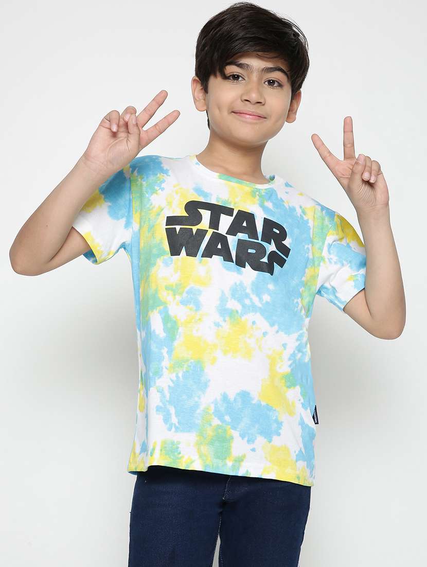 boys round neck front print tie-dyed t-shirt 