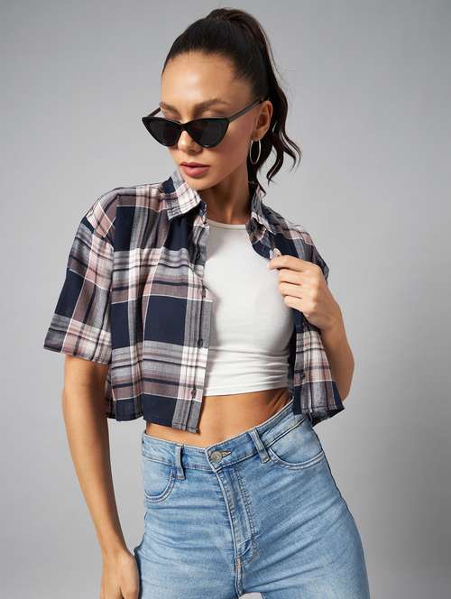 women checkered crop shirt - 19555150 -  Standard Image - 0