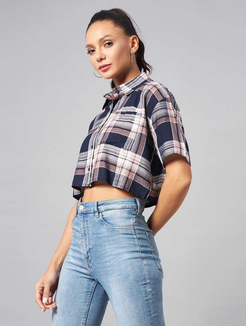 women checkered crop shirt - 19555150 -  Standard Image - 1