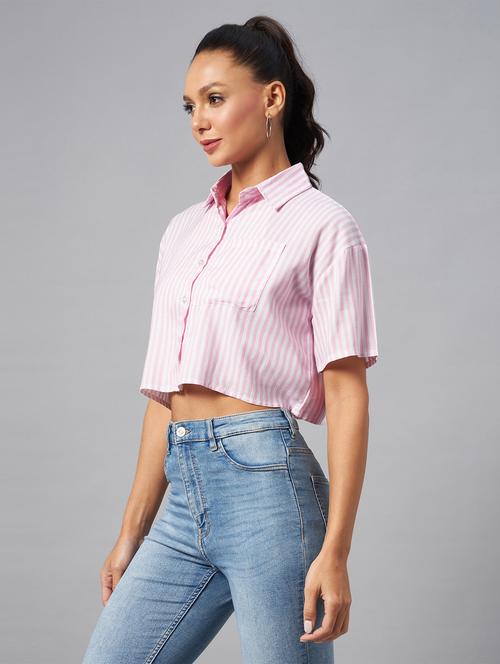 women striped crop shirt - 19555152 - Standard Image - 0