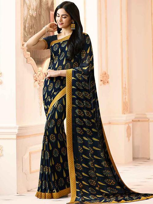 blue georgette printed saree with blouse - 19555280 -  Standard Image - 0
