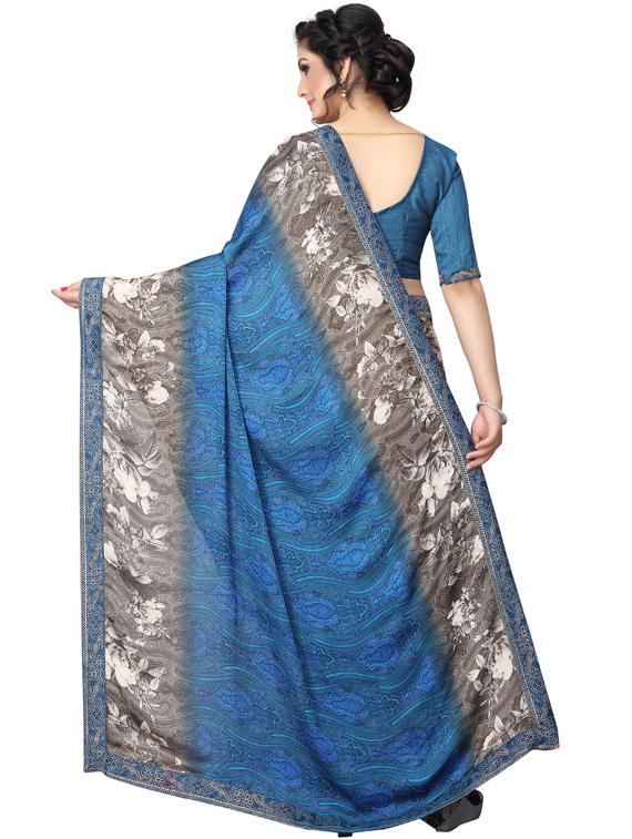blue printed saree with blouse - 19555289 -  Standard Image - 1