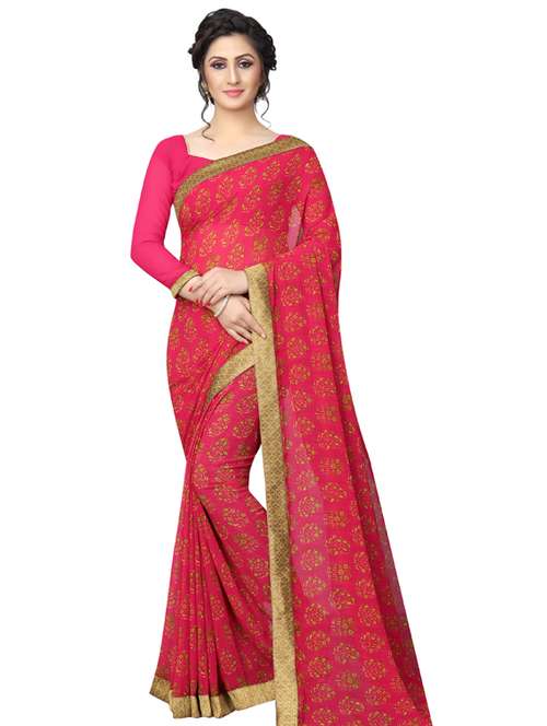 pink printed saree with blouse - 19555293 -  Standard Image - 0