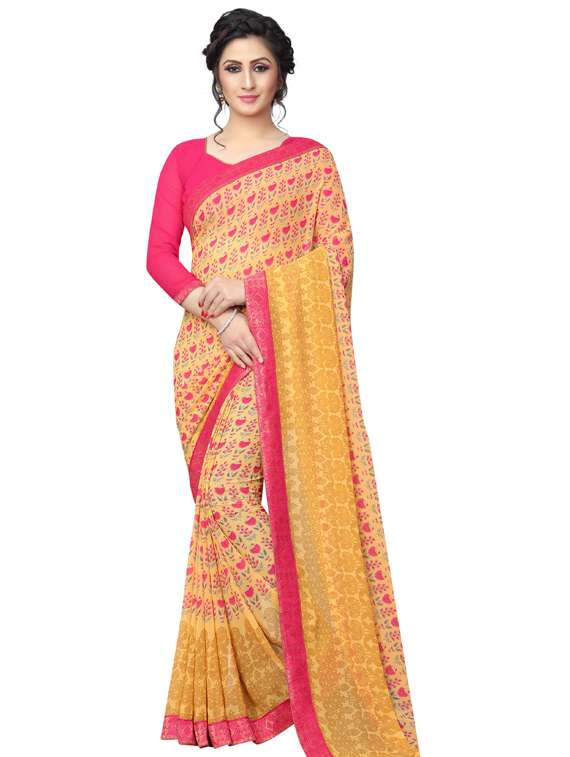 yellow printed saree with blouse - 19555295 - Zoom Image - 0