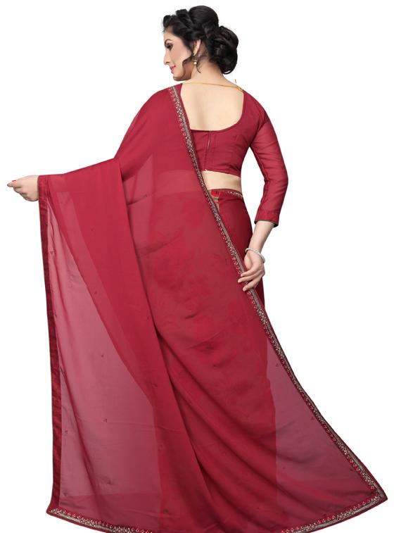 maroon printed saree with blouse - 19555299 -  Standard Image - 1