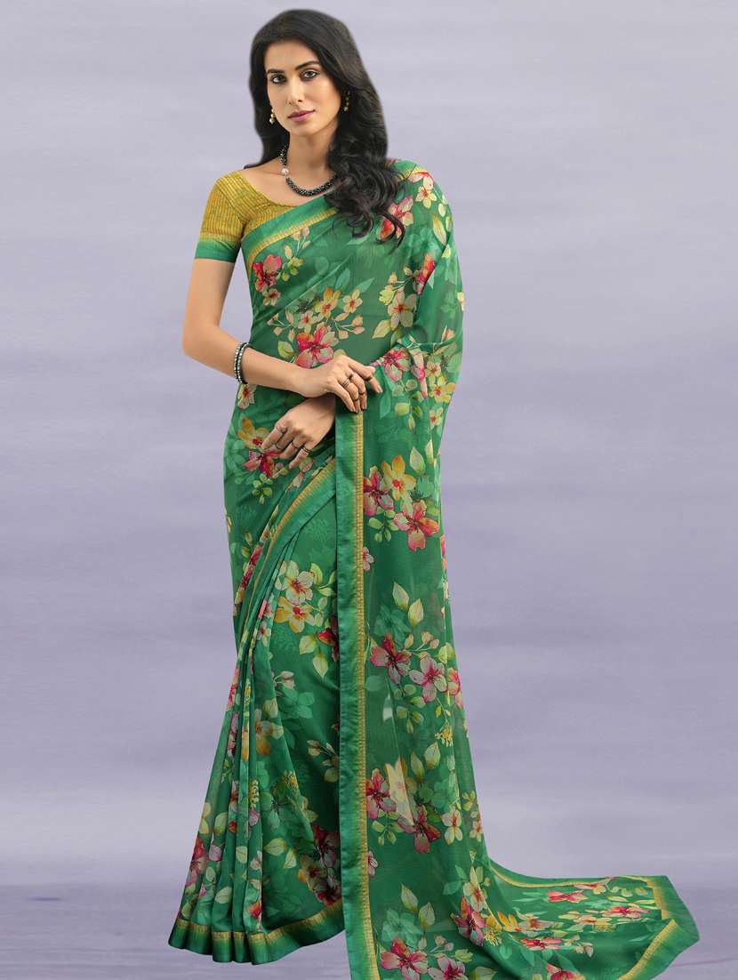 green floral printed saree with blouse - 19555305 - Zoom Image - 0