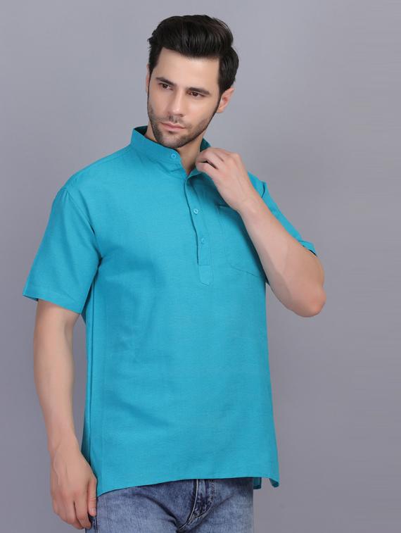 blue solid short kurta - 19564529 - Standard Image - 6