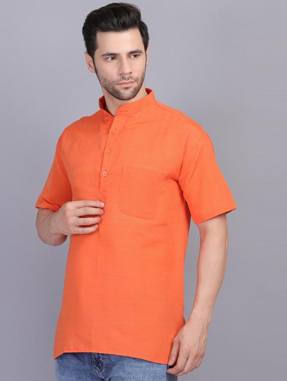 orange cotton blend short kurta - 19564534 - Standard Image - 1
