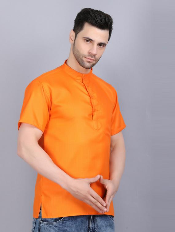 orange cotton blend short kurta - 19564545 - Standard Image - 1