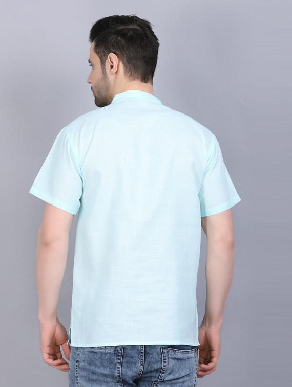 light blue cotton blend short kurta - 19564549 - Standard Image - 6