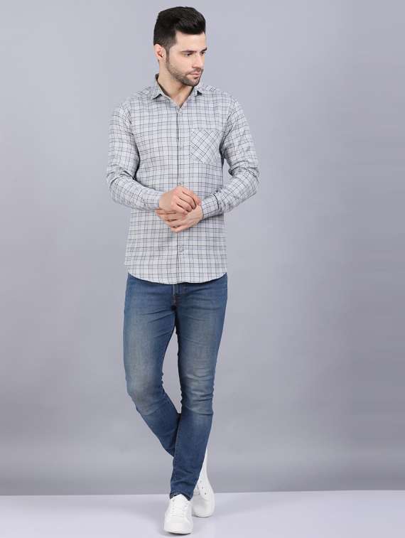 grey cotton blend casual shirt - 19564642 -  Standard Image - 4