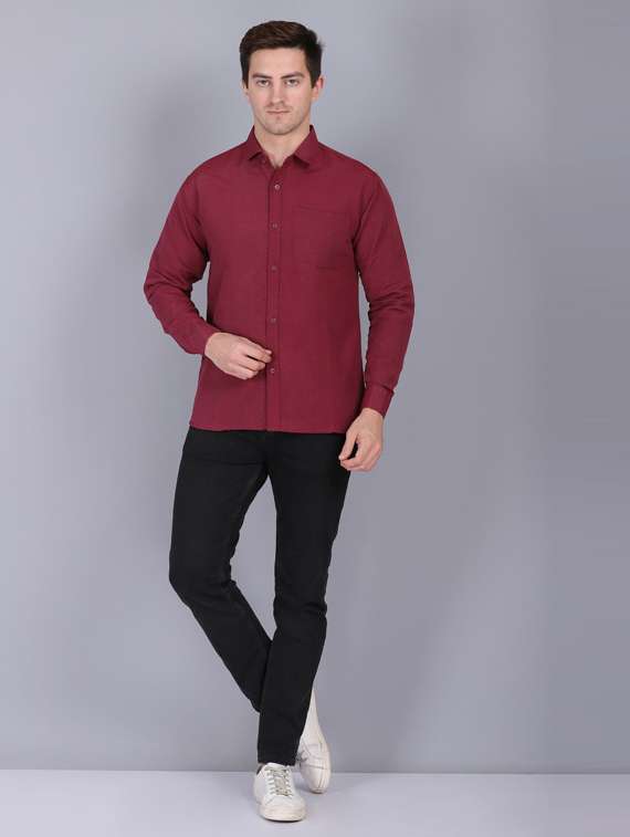maroon cotton casual shirt - 19564677 -  Standard Image - 4