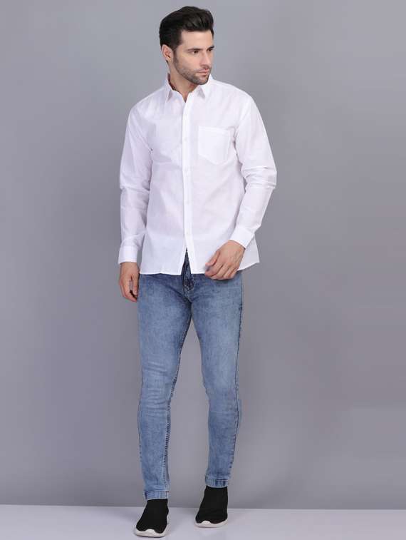 white cotton casual shirt - 19564679 -  Standard Image - 4