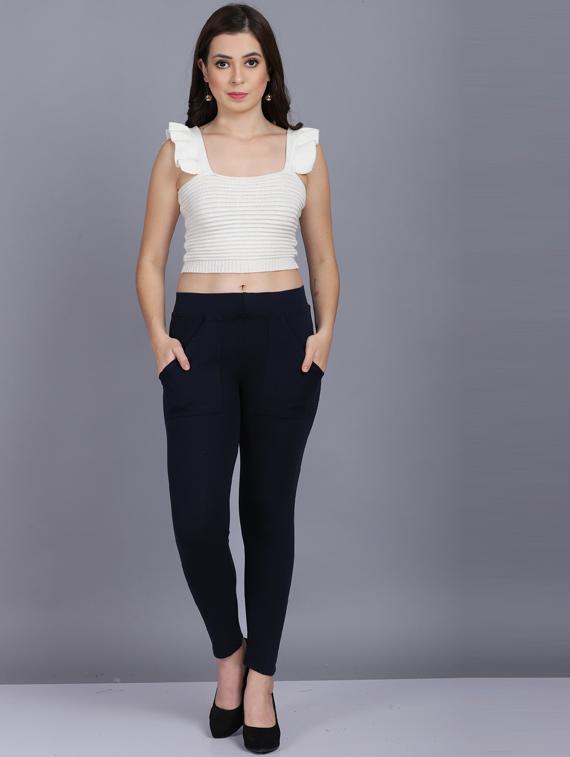 dark blue cotton blend jeggings - 19565884 - Standard Image - 4