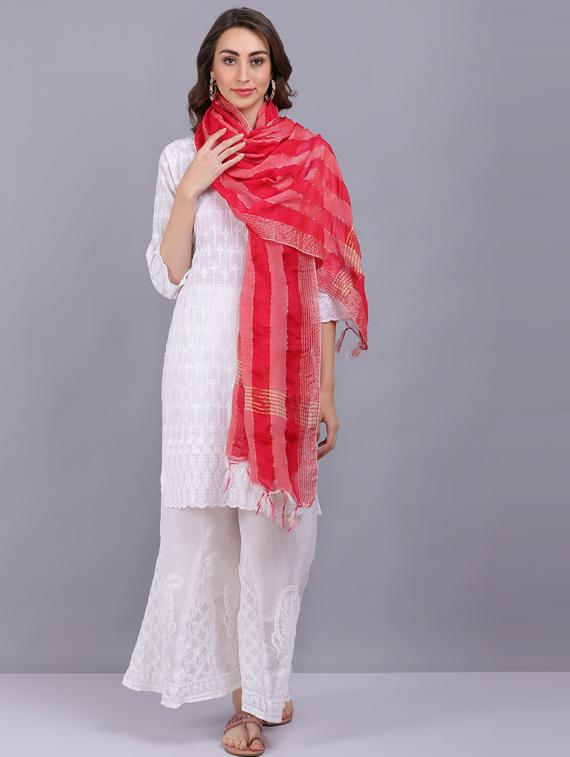 peach stripes dupatta - 19565960 -  Standard Image - 1