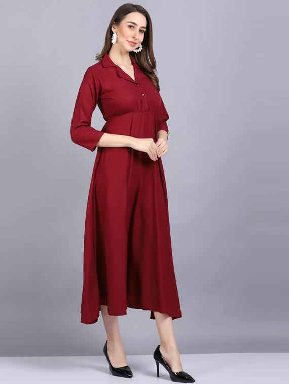 lapel neck crepe flared gown - 19566013 - Standard Image - 1