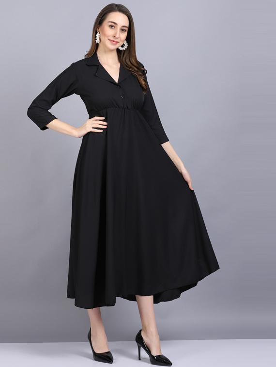 lapel neck crepe flared gown - 19566015 - Standard Image - 1