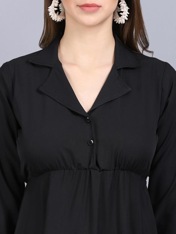 lapel neck crepe flared gown - 19566015 - Standard Image - 4