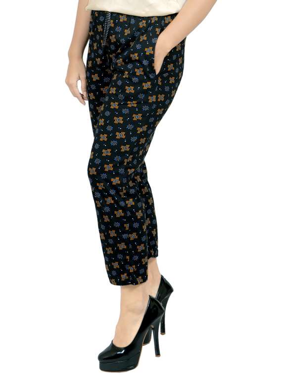 black cotton printed front trouser - 19566842 -  Standard Image - 1