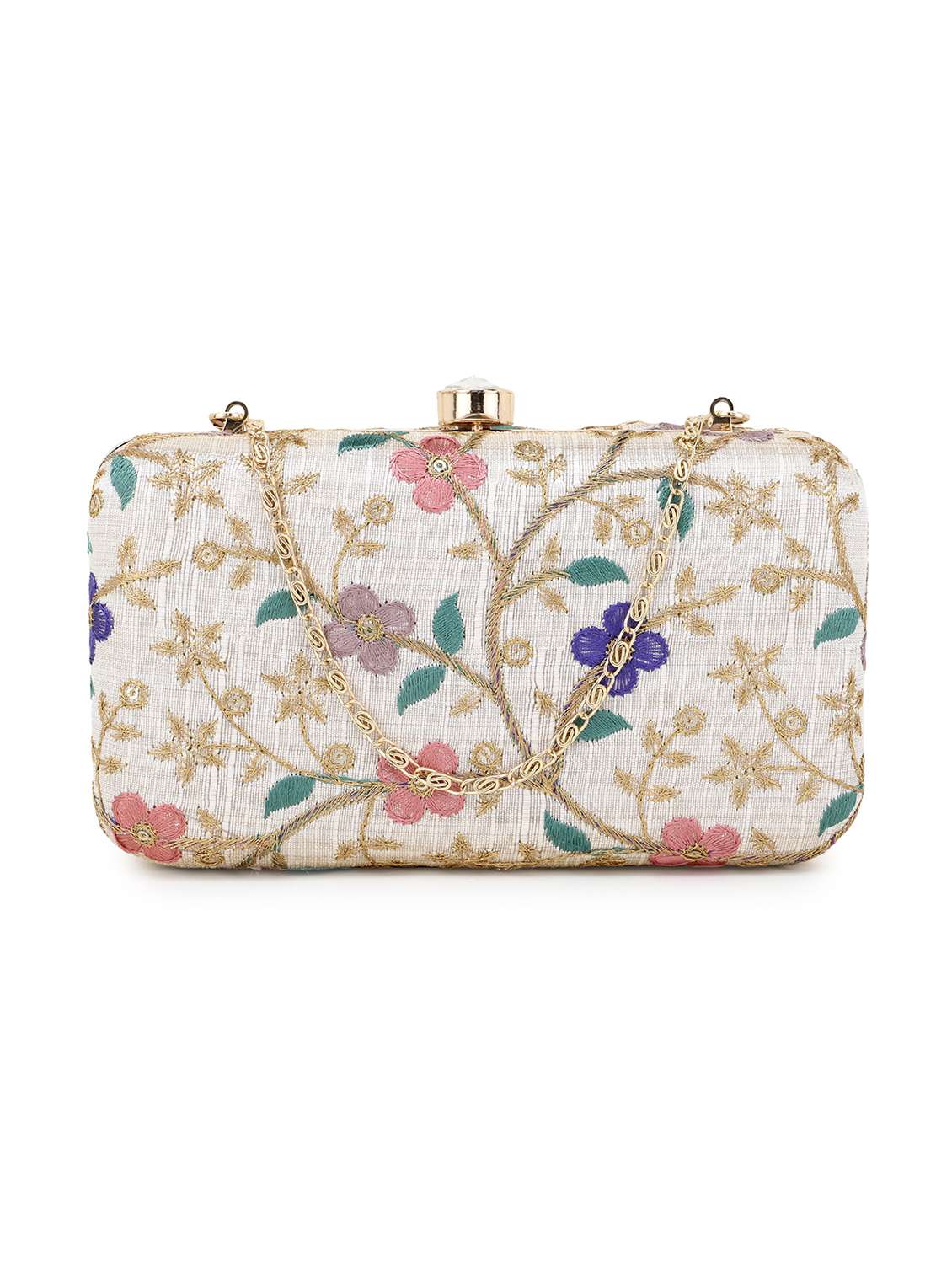 natural faux silk box clutch