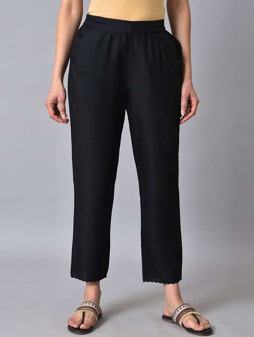women mid-rise solid flat front trouser