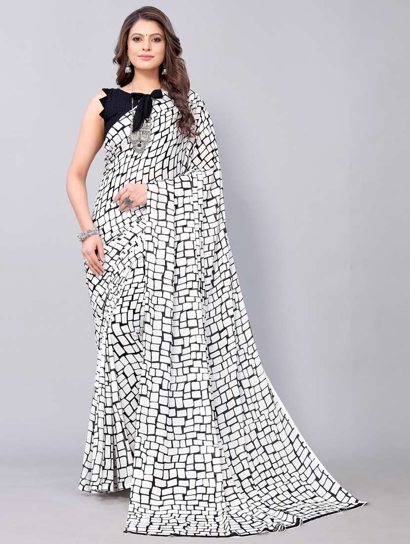 pack of 2 printed sarees with blouse - 19567190 - Standard Image - 1
