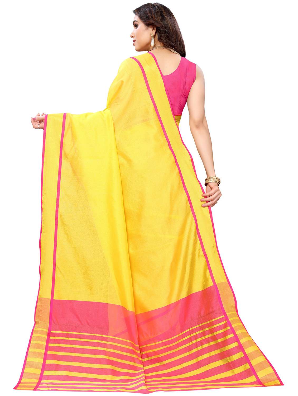 yellow coloured self design woven saree with blouse - 19567345 -  Standard Image - 1