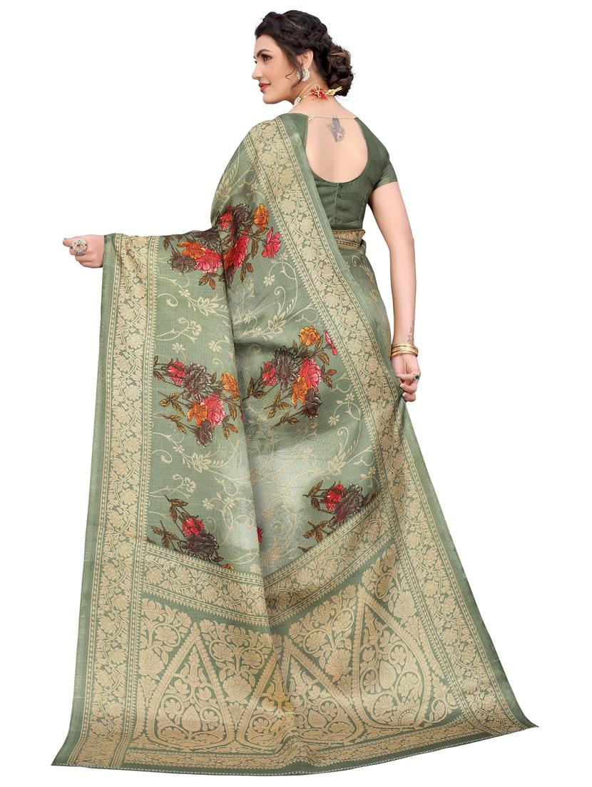 floral print woven saree with blouse - 19568117 -  Standard Image - 1