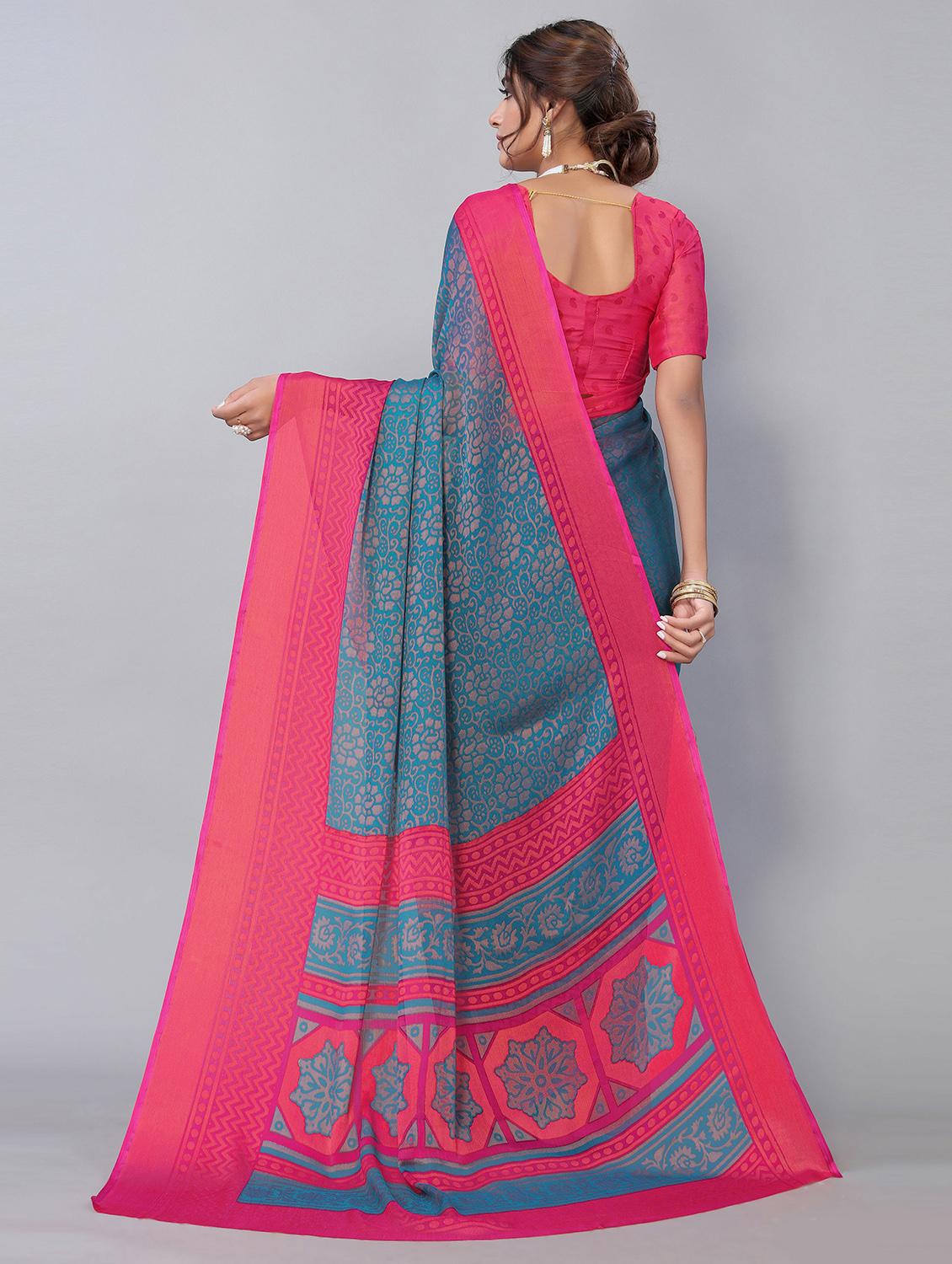 blue printed saree with blouse - 19568400 - Standard Image - 1