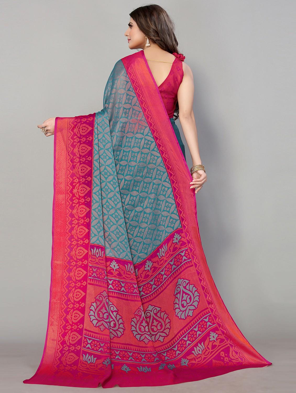 blue woven self design saree with blouse - 19568426 - Standard Image - 1