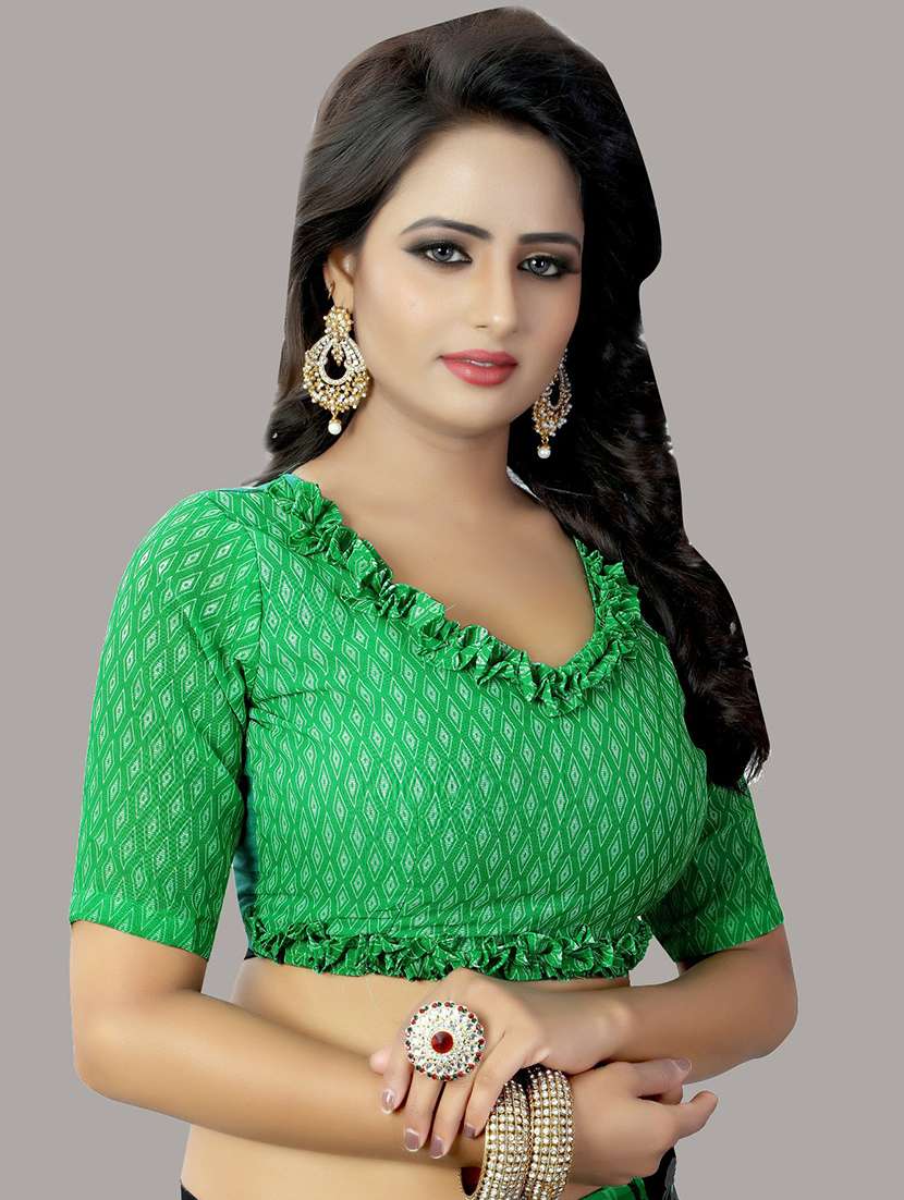 green georgette floral woven saree  with blouse - 19568514 -  Standard Image - 4