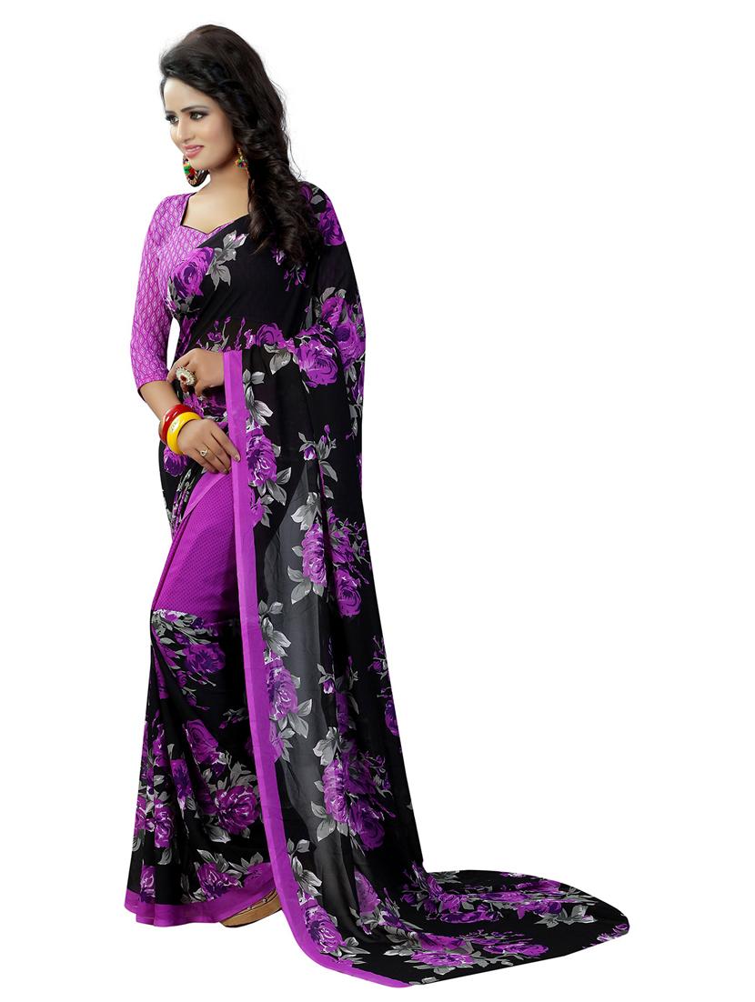 purple georgette printed saree - 19568518 - Standard Image - 1