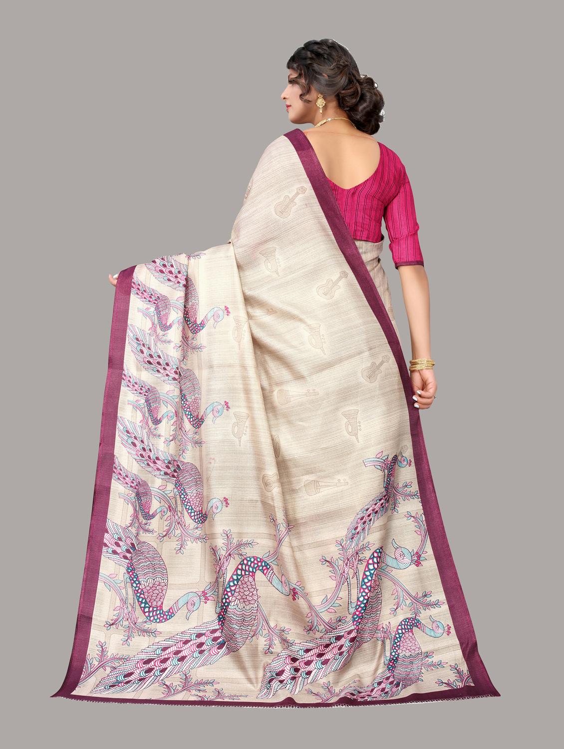 peacock motif printed saree with blouse - 19568567 - Standard Image - 1