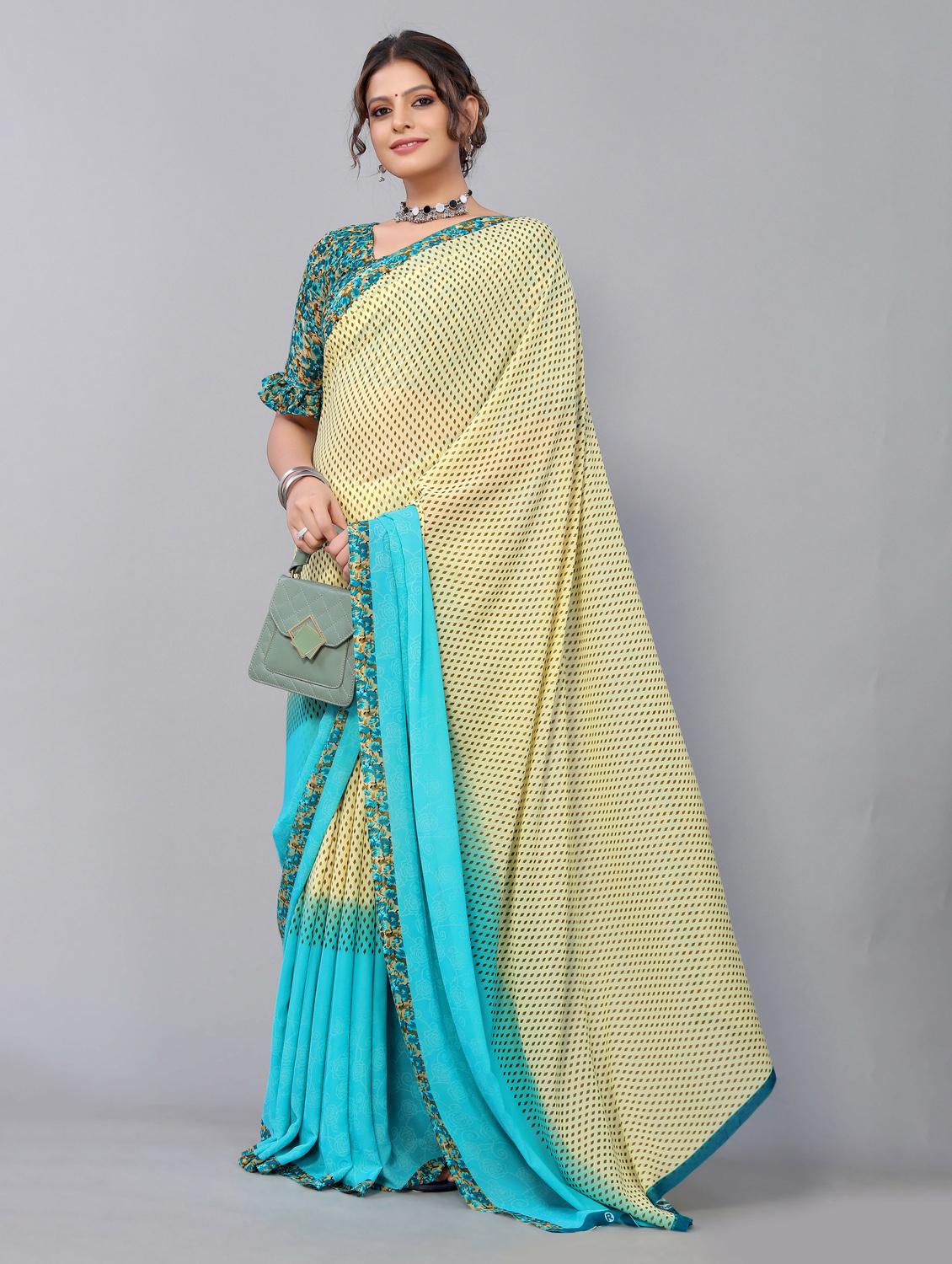 beige georgette printed saree with blouse - 19568654 -  Standard Image - 1