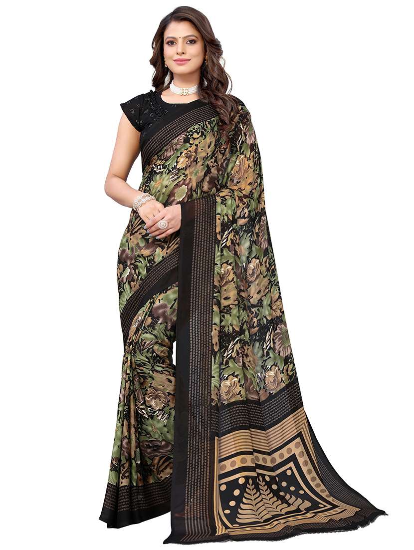 black georgette printed saree with blouse