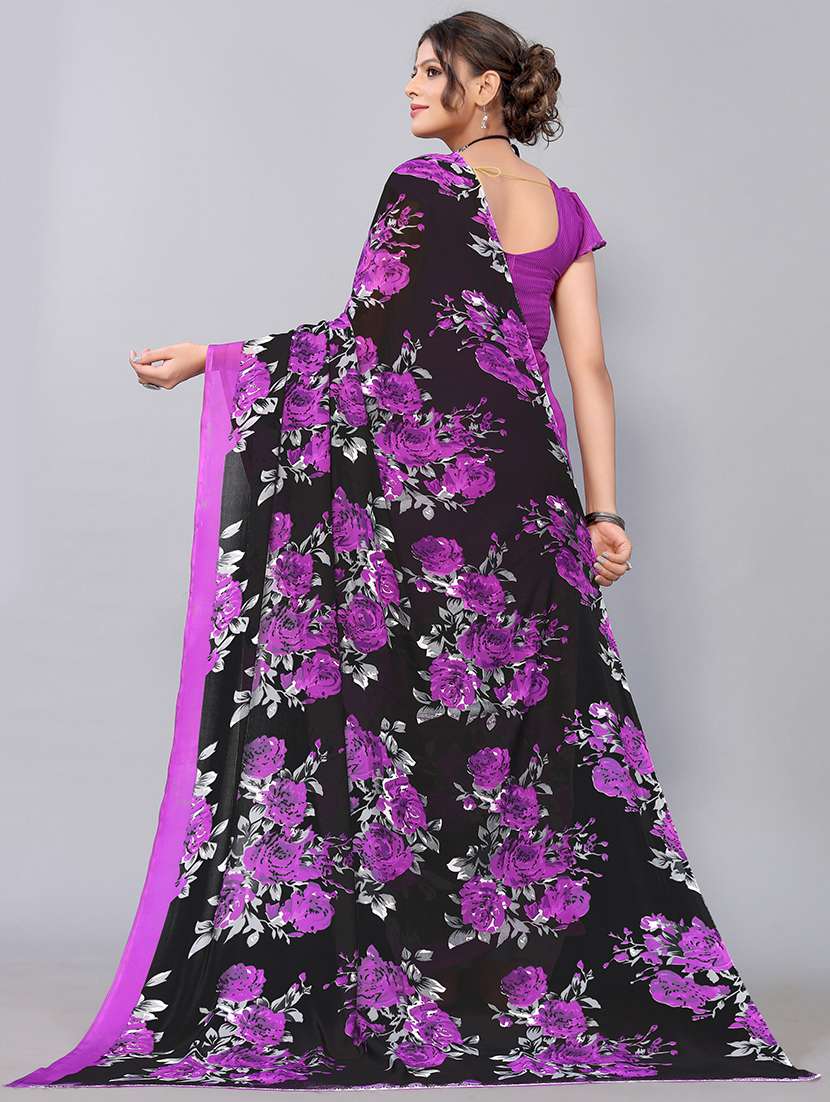 Purple Georgette Printed Saree With Blouse - 19568786 -  Standard Image - 1