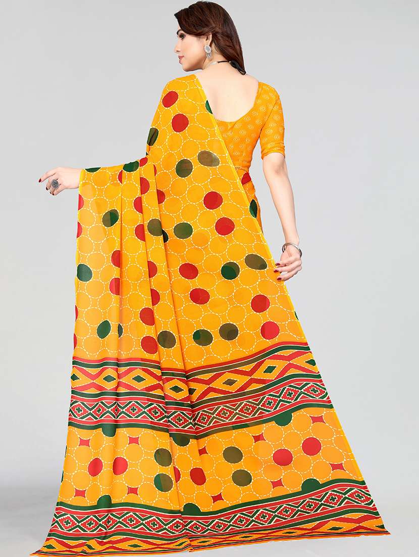 yellow georgette printed woven saree with blouse - 19568889 -  Standard Image - 1