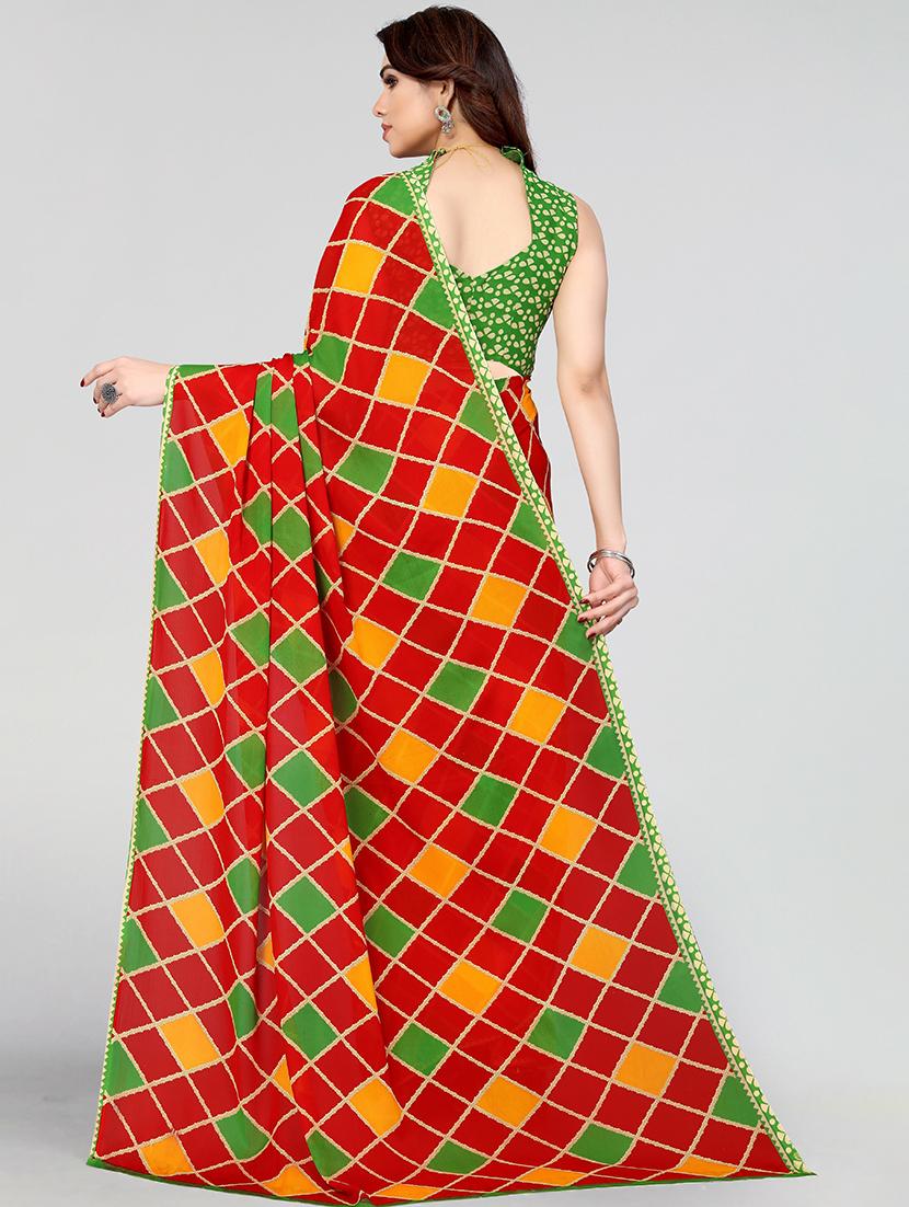 red georgette printed woven saree with blouse - 19568892 - Standard Image - 1
