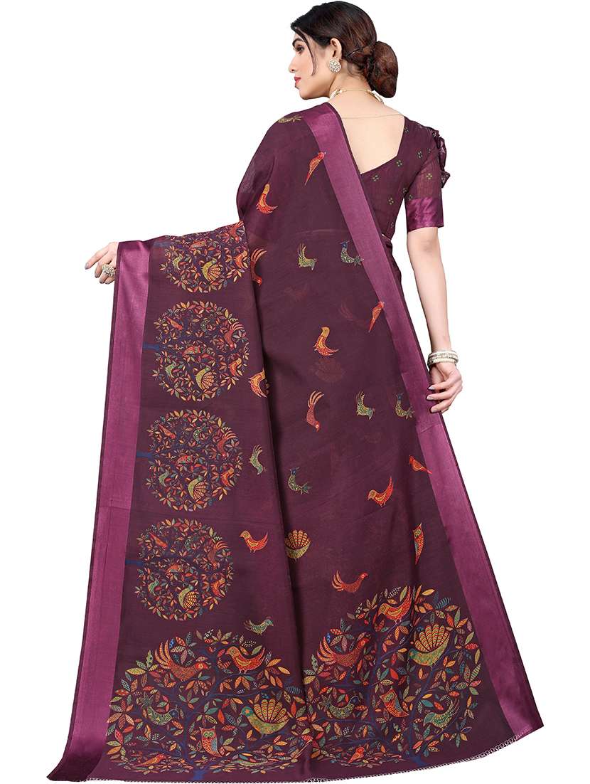 purple linen bhagalpuri saree with blouse - 19568925 -  Standard Image - 1