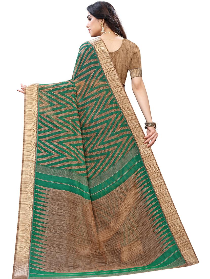 green linen chevron print woven saree with blouse - 19568951 -  Standard Image - 1